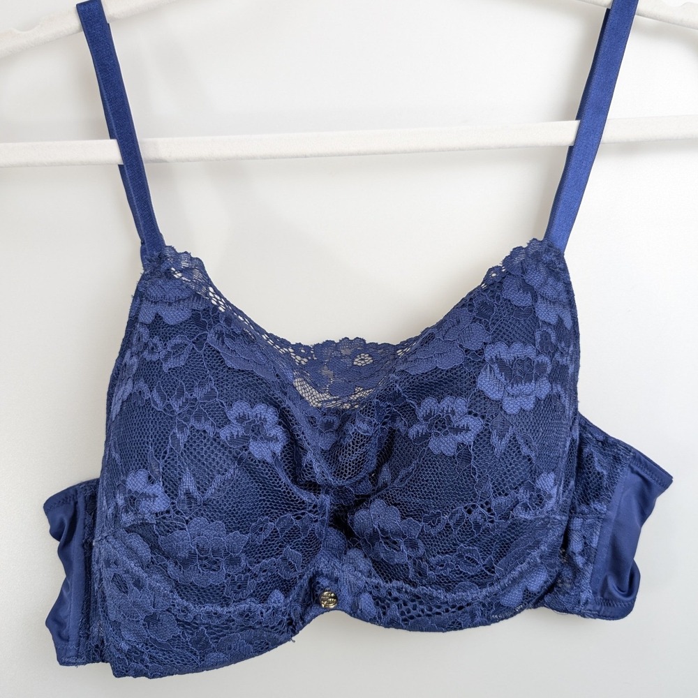 Pearl by Venus Floral Lace Lightly Lined Underwire Bra Size 38B Navy Blue VL4031